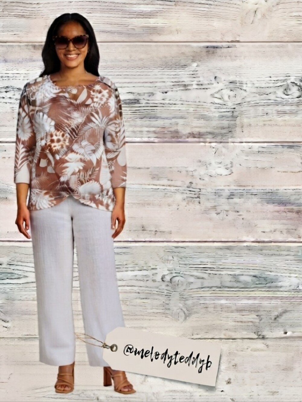 Vintage Stitchwurks (STITCHWORKS)Floral Tropical Leaf Print Button Shoulders L